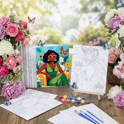 36 قطعة قماش مرسومة مسبقًا مقاس 8 × 10 بوصة للرسم على قماش قطني أفرو كوين للرسم على القماش الممدد مسبقًا للبالغين والأطفال مخطط قماشي مرسوم مسبقًا للرشفة والطلاء لصالح لوازم الحفلات in Kuwait