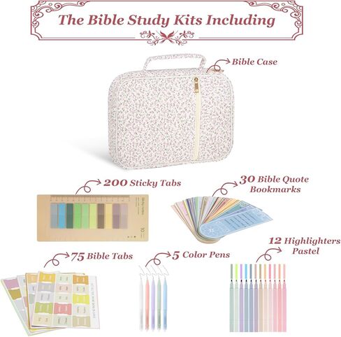 Bible Cover Case for Women,Large Quilted Case with Handle,Included Diverse Bible Study Supplies,Christian Gift for Women (Pink Butterfly, 11.8 * 9.6 * 2.4 in) in Saudi Arabia