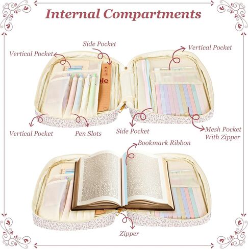 Bible Cover Case for Women,Large Quilted Case with Handle,Included Diverse Bible Study Supplies,Christian Gift for Women (Pink Butterfly, 11.8 * 9.6 * 2.4 in) in Saudi Arabia