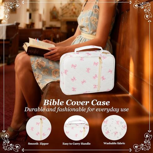 Bible Cover Case for Women,Large Quilted Case with Handle,Included Diverse Bible Study Supplies,Christian Gift for Women (Pink Butterfly, 11.8 * 9.6 * 2.4 in) in Saudi Arabia