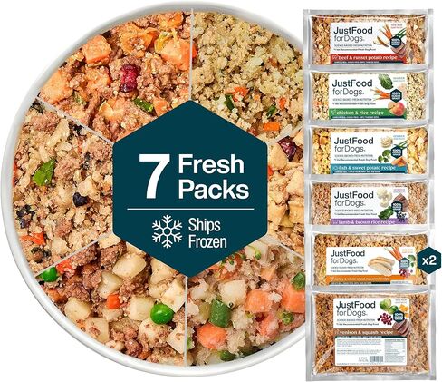 JustFoodForDogs Frozen Fresh Dog Food, Complete Meal or Dog Food Topper, Chicken & White Rice Recipe, 18 oz (Pack of 21) in Kuwait