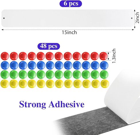 6 Pieces Frameless Magnetic Stainless Iron Board Strip Bulletin Bar Board Memo Strip Set with 48 Pieces Colorful Magnet for Kitchen Office(Black) in Kuwait