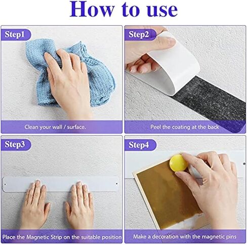 6 Pieces Frameless Magnetic Stainless Iron Board Strip Bulletin Bar Board Memo Strip Set with 48 Pieces Colorful Magnet for Kitchen Office(Black) in Kuwait