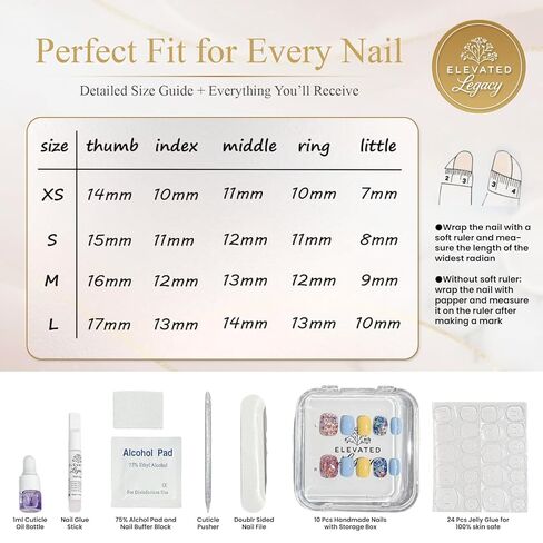 Medium-Rose Quartz Elegance Fake Nails Press-On Manicure Kit for Women | French Tip 10 Nails | Nail Glue, Dual Nail File, Cuticle Stick, Buffer Block | Measure Before Ordering in Saudi Arabia
