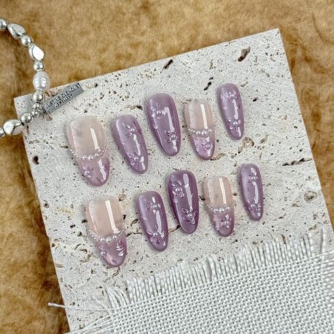 Medium-Rose Quartz Elegance Fake Nails Press-On Manicure Kit for Women | French Tip 10 Nails | Nail Glue, Dual Nail File, Cuticle Stick, Buffer Block | Measure Before Ordering in Saudi Arabia