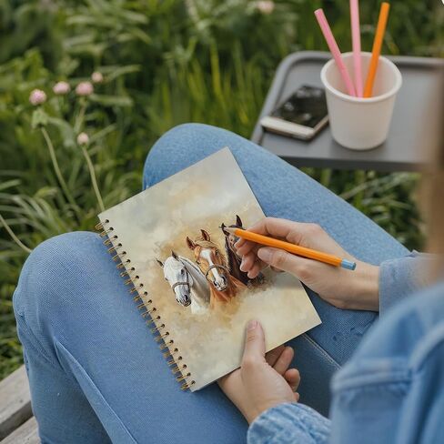 Watercolor Horse Spiral Notebook Journal,Farmhouse Horse Lover Gifts Notebook for Women Teen, Horses Themed Writing Journal for School Office Supplies, 5.5 x 8.3 Inches in Saudi Arabia