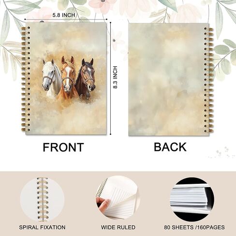 Watercolor Horse Spiral Notebook Journal,Farmhouse Horse Lover Gifts Notebook for Women Teen, Horses Themed Writing Journal for School Office Supplies, 5.5 x 8.3 Inches in Saudi Arabia