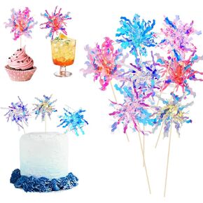 Cupcake Toppers, 30 PCS Multicolor Firework Cupcake Decorations Picks Sparkle Tinsel Cake Toppers Toothpicks for Wedding Baby Shower Birthday Party Decoration in Saudi Arabia
