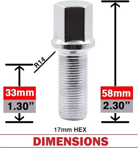 Wheel Accessories Parts Set of 20 Chrome M15x1.25 Lug Bolts Ball Seat with 17mm Hex, 28mm Thread Length Wheel Lug Bolt for Aftermarket Wheels- Fits 2019-2021 Mercedes GLE350, GLE450, GLE580 in Saudi Arabia
