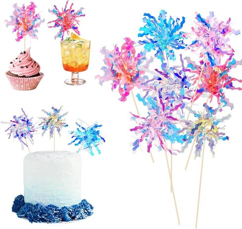 Cupcake Toppers, 30 PCS Multicolor Firework Cupcake Decorations Picks Sparkle Tinsel Cake Toppers Toothpicks for Wedding Baby Shower Birthday Party Decoration in Saudi Arabia