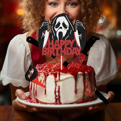 Halloween Horror Happy Birthday Cake Topper, 1 PCS Glitter Have a Killer Themed Cake Decoration Party Decorations for Horror Classic Movie Theme Kids Halloween Party Cake Decorations in Saudi Arabia
