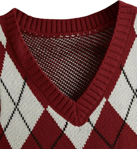 SweatyRocks Women's Plaid Geo Sleeveless V Neck Knit Crop Top Sweater Vest Dark Green White Large in Saudi Arabia