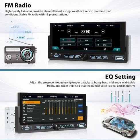 9inch Car Stereo Single Din Radio Touchscreen with Backup Camera, Multimedia Car Audio Support Mirror Link, Hands-Free Call, FM Radio, EQ Settings in Kuwait
