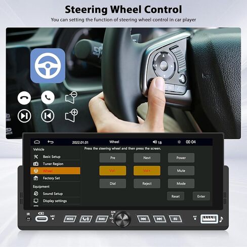 9inch Car Stereo Single Din Radio Touchscreen with Backup Camera, Multimedia Car Audio Support Mirror Link, Hands-Free Call, FM Radio, EQ Settings in Kuwait