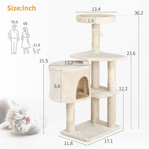BestPet 54in Cat Tree Tower for Indoor Cats,Multi-Level Cat Furniture Activity Center with Cat Scratching Posts Stand House Cat Condo with Funny Toys for Kittens Pet Play House,Dark Gray in Kuwait