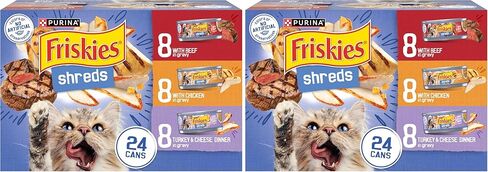 Purina Friskies Gravy Wet Cat Food Variety Pack, Shreds Beef, Chicken And Turkey & Cheese Dinner - (24) 5.5 Oz. Cans in Kuwait