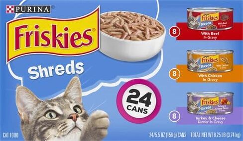Purina Friskies Gravy Wet Cat Food Variety Pack, Shreds Beef, Chicken And Turkey & Cheese Dinner - (24) 5.5 Oz. Cans in Kuwait