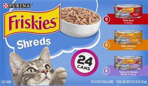 Purina Friskies Gravy Wet Cat Food Variety Pack, Shreds Beef, Chicken And Turkey & Cheese Dinner - (24) 5.5 Oz. Cans in Kuwait