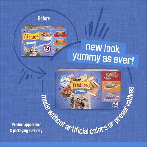 Purina Friskies Gravy Wet Cat Food Variety Pack, Shreds Beef, Chicken And Turkey & Cheese Dinner - (24) 5.5 Oz. Cans in Kuwait