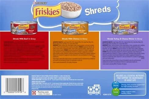 Purina Friskies Gravy Wet Cat Food Variety Pack, Shreds Beef, Chicken And Turkey & Cheese Dinner - (24) 5.5 Oz. Cans in Kuwait