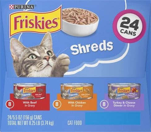 Purina Friskies Gravy Wet Cat Food Variety Pack, Shreds Beef, Chicken And Turkey & Cheese Dinner - (24) 5.5 Oz. Cans in Kuwait