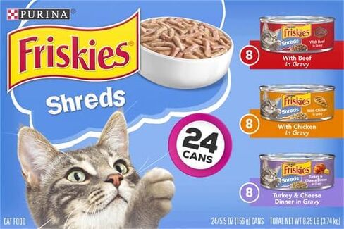 Purina Friskies Gravy Wet Cat Food Variety Pack, Shreds Beef, Chicken And Turkey & Cheese Dinner - (24) 5.5 Oz. Cans in Kuwait