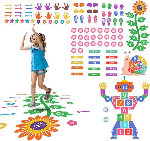 Sensory Path Floor Decals Education Floor Stickers Hopscotch Floors Decal Peel and Stick Sensory Pathway Stickers for School Classroom Kids Girl Boy Nursery Playroom (Robot Pathway) in Kuwait