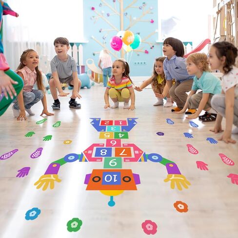 Sensory Path Floor Decals Education Floor Stickers Hopscotch Floors Decal Peel and Stick Sensory Pathway Stickers for School Classroom Kids Girl Boy Nursery Playroom (Robot Pathway) in Kuwait