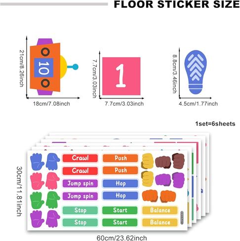 Sensory Path Floor Decals Education Floor Stickers Hopscotch Floors Decal Peel and Stick Sensory Pathway Stickers for School Classroom Kids Girl Boy Nursery Playroom (Robot Pathway) in Kuwait