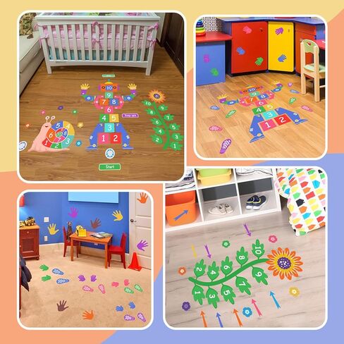 Sensory Path Floor Decals Education Floor Stickers Hopscotch Floors Decal Peel and Stick Sensory Pathway Stickers for School Classroom Kids Girl Boy Nursery Playroom (Robot Pathway) in Kuwait