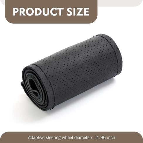 Genuine Leather Steering Wheel Cover, 15 Inch Hand Sewing Steering Wheel Wrap, Anti Slip Car Steering Wheel Protector Covers, DIY Sewing with Needle Thread, for Most Vehicle (Black, Hole) in Saudi Arabia