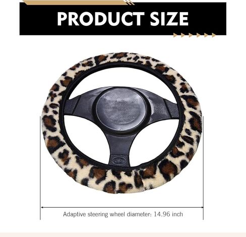 Fuzzy Steering Wheel Cover, Anti-Slip Sweat-Absorbing Elastic Cover Without Inner Ring, Stylish Leopard Texture Interior Decoration for Men Women, for 14.96" Wteering Wheel Vehicles (Brown) in Kuwait
