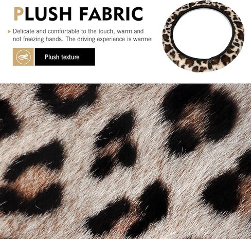 Fuzzy Steering Wheel Cover, Anti-Slip Sweat-Absorbing Elastic Cover Without Inner Ring, Stylish Leopard Texture Interior Decoration for Men Women, for 14.96" Wteering Wheel Vehicles (Brown) in Kuwait