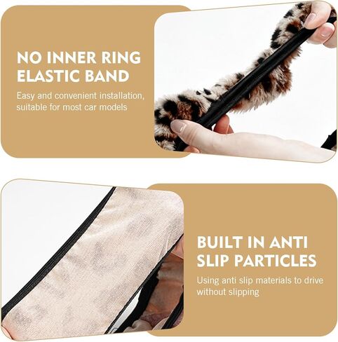Fuzzy Steering Wheel Cover, Anti-Slip Sweat-Absorbing Elastic Cover Without Inner Ring, Stylish Leopard Texture Interior Decoration for Men Women, for 14.96" Wteering Wheel Vehicles (Brown) in Kuwait
