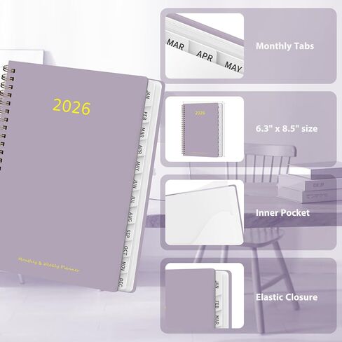 مخطط 2026، مخطط تقويم أسبوعي وشهري، يناير - ديسمبر 2026، أجندة يومية للتخطيط الأكاديمي، لوازم المكتب المدرسية، أرجواني in Kuwait