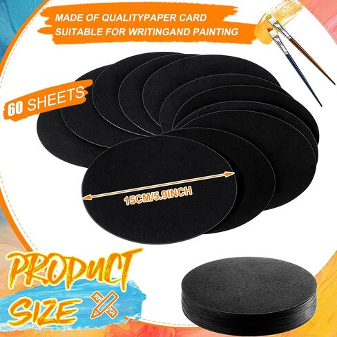 60 Pcs 5.9 Inches/ 15 cm Diameter Spin Paint Refill Pack, Black Rotating Art Supplement Cards, Round Drawing Paper, Suitable for DIY Craft Materials for Adults and Children in Saudi Arabia
