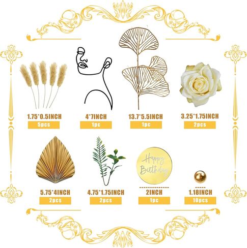 20 PCS Abstract Minimalist Art Lady Face Lines Cake Toppers Boho Flower Ginkgo Leaves Cake Decorations for Women Birthday Wedding Boho Themed Supplies (Gold) in Saudi Arabia