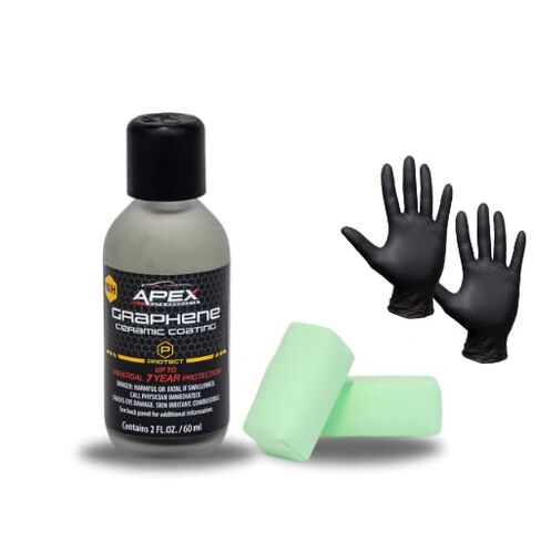 Apex 7 Year Graphene Ceramic Coating 10H with 2 Applicators 60mL - Durable Paint Protection Up to 7 Years - Applies Easily - Hydrophobic Graphene Ceramic for Ultra Gloss - Great on Paint/Glass/Wheels in Saudi Arabia