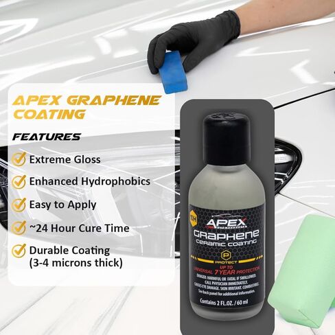 Apex 7 Year Graphene Ceramic Coating 10H with 2 Applicators 60mL - Durable Paint Protection Up to 7 Years - Applies Easily - Hydrophobic Graphene Ceramic for Ultra Gloss - Great on Paint/Glass/Wheels in Saudi Arabia