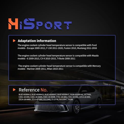 HiSport Engine Coolant Cylinder Head Temperature Sensor - Compatible with Ford Escape F-150 Mazda CX-9 Tribute Mercury Mariner Milan Replaces 9L8Z-6G004-F 9L8Z-6G004-A in Saudi Arabia