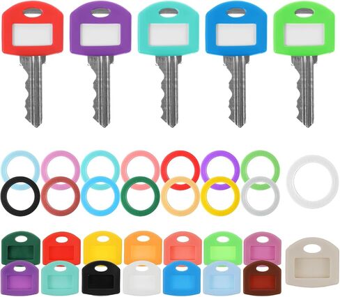 30Pcs Colored Silicone Key Covers Caps Set with Blank Printed Label, Key Tags Color Identifiers for House Keys 2 Styles Key Tags Fit Key Protectors for Easy to Classify in Saudi Arabia