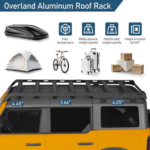 Hooke Road Bronco Full Length Roof Rack Aluminum Cross Bars for 2021-2025 Ford Bronco 4-Door Hardtop (Exclude Bronco Sport), Overlanding Rooftop Cargo Basket Carrier in Saudi Arabia