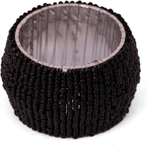GURU JEE™ Handmade Beaded Napkin Rings Set of 4 Black Glass Beaded Napkin Holders 1.5 Inches Artisan Crafted in India in Kuwait