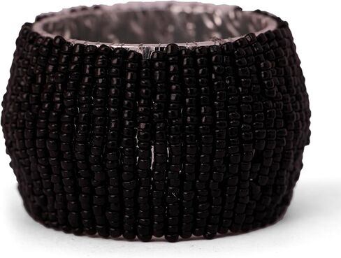 GURU JEE™ Handmade Beaded Napkin Rings Set of 4 Black Glass Beaded Napkin Holders 1.5 Inches Artisan Crafted in India in Kuwait