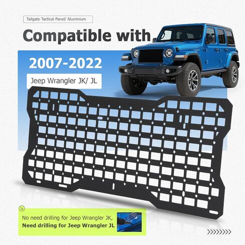 Tailgate Tactical Molle Panel Compatible with 2007-2022 Jeep Wrangler JK JL Rear Door Cargo Organizer Interior Storage Plate Racks Aluminium W/O Storage Bag in Saudi Arabia