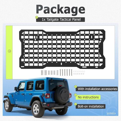 Tailgate Tactical Molle Panel Compatible with 2007-2022 Jeep Wrangler JK JL Rear Door Cargo Organizer Interior Storage Plate Racks Aluminium W/O Storage Bag in Saudi Arabia