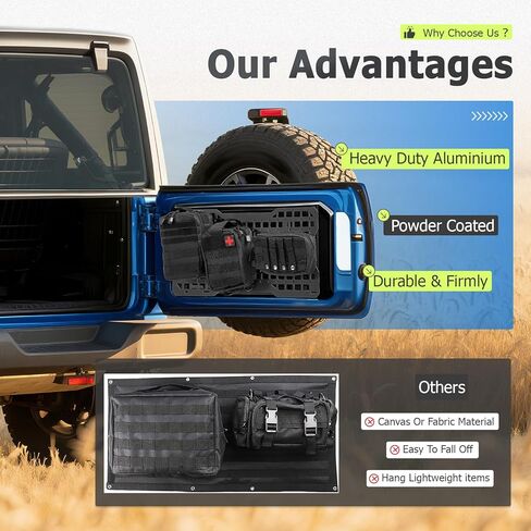 Tailgate Tactical Molle Panel Compatible with 2007-2022 Jeep Wrangler JK JL Rear Door Cargo Organizer Interior Storage Plate Racks Aluminium W/O Storage Bag in Saudi Arabia