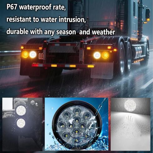 2pc 4in Round Red Led Trailer Tail Lights,3-in-1 Strobe/High/Low Lights Brake Running Tail Boat Trailer Lights Side Marker Led Trailer Light Kit for Pickup Truck RV,Surface Mount,12LED in Saudi Arabia