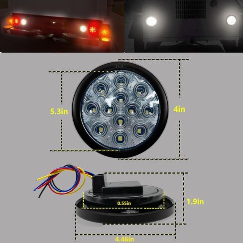 2pc 4in Round Red Led Trailer Tail Lights,3-in-1 Strobe/High/Low Lights Brake Running Tail Boat Trailer Lights Side Marker Led Trailer Light Kit for Pickup Truck RV,Surface Mount,12LED in Saudi Arabia