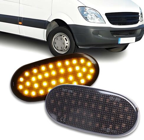 LED Side Marker Light Assembly Compatible with 2006-2018 Mercedes Benz Sprinter W906 2018+ W907, 06-16 VW Crafter, Smoked Housing Amber Sequential Turn Signal, 6 Pcs in Saudi Arabia